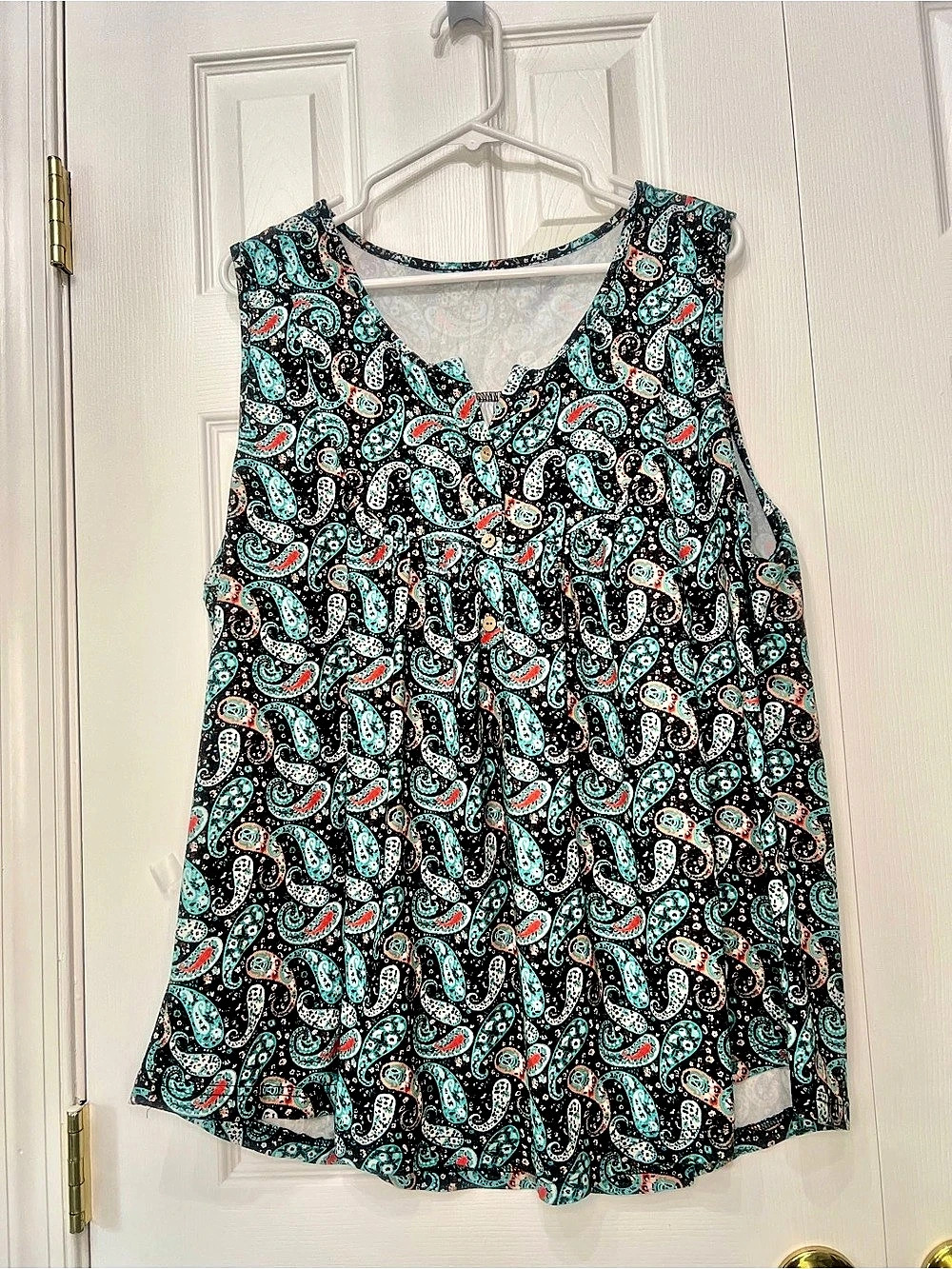 Paisley Tank Top in Black & Turquoise Like New